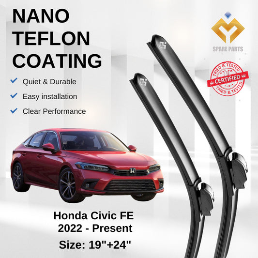 Honda Civic FE Year 2022 Premium Japan Tech Car Wiper 19”+24” Type 04 Clip-Include Free Microfibre Cleaning Cloth
