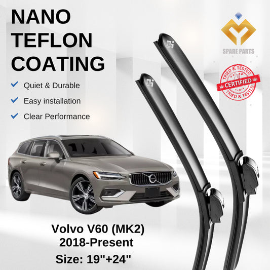 Volvo V60 (MK2) 2018-Present Premium Quality Japan Tech Car Wiper 1set 19"+24" Type 01 Clip-Includes Free Gift!