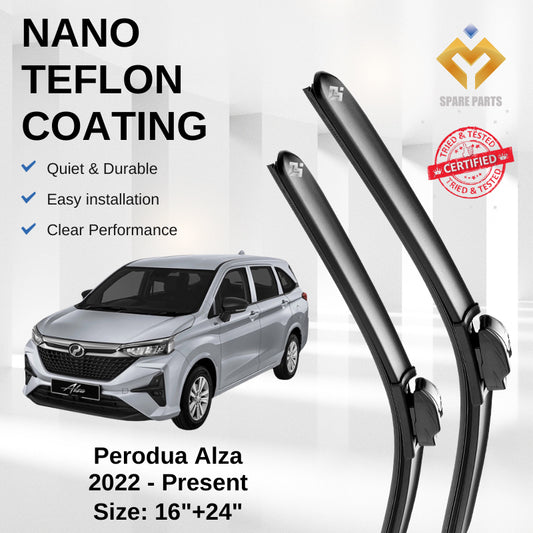 Perodua Alza Premium Quality Japan Tech Car Wiper Accessories 16"+24" Universal Hook-Include Free Microfibre Cloth