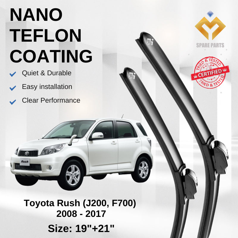 Toyota Rush 2008-2017 Premium Quality Japan Nano Car Wiper 1set 19"+21" U Hook Free Microfibre Cloth