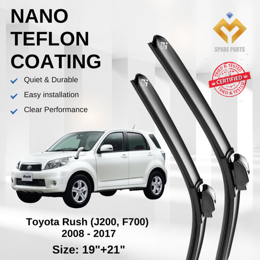 Toyota Rush 2008-2017 Premium Quality Japan Nano Car Wiper 1set 19"+21" U Hook Free Microfibre Cloth