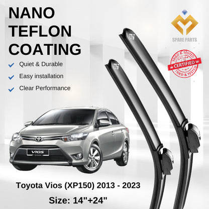 Toyota Vios 2007-Present Premium Japan Tech Car Wiper Accessories 14”+24” Universal Hook–Includes Free Microfibre Cloth!
