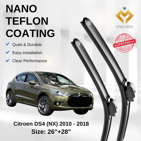 Citroen DS4 NX 2010-2018 Premium Quality Japan Tech Car Wiper 1set 26"+28" Type 01 Clip-Includes Free Microfibre Cloth!