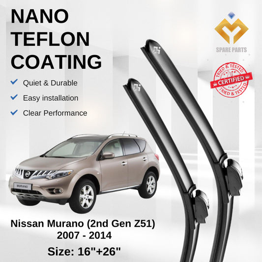 Nissan Murano 2nd Gen Z51 2007 Premium Quality Japan Tech Car Wiper 1set 16"+26" U Hook Free Microfibre Cloth