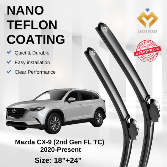 Mazda CX9 2nd Gen TC 2016 Premium Quality Japan Tech Car Wiper 1set 18"+24" Type 01/12 Clip Free Microfibre Cloth
