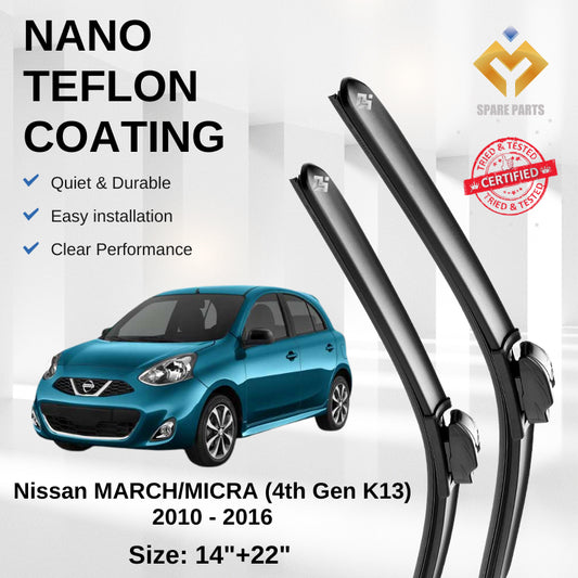 Nissan March Micro 4th Gen 2010 Premium Japan Tech Car Wiper Accessories 14”+22” Universal Hook–Includes Free Gift!