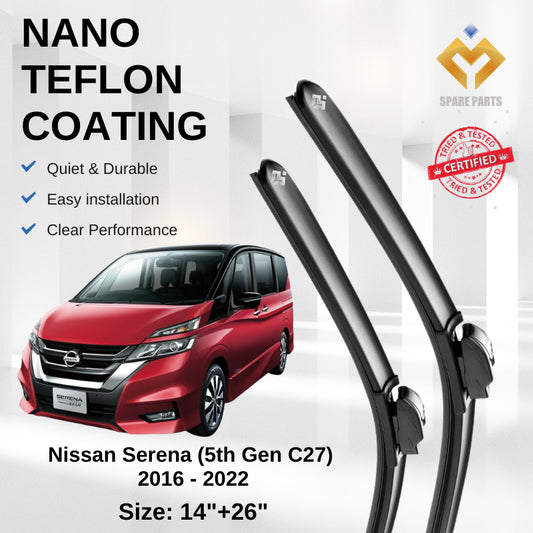 Nissan Serena 4th 5th Gen Premium Quality Japan Tech Car Wiper 1set 14"+26" U Hook Free Microfibre Cloth