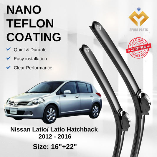 Nissan Latio Sedan Hatchback 2012 Premium Quality Japan Tech Car Wiper 1set 16"+22" U Hook Free Microfibre Cloth