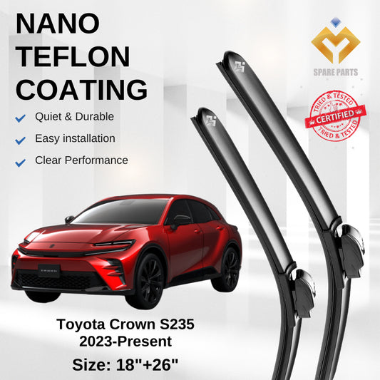 Toyota Crown S235, 2023-Present Premium Japan Tech Car Wiper Accessories 18”+26” Universal Hook–Includes Free Microfibre