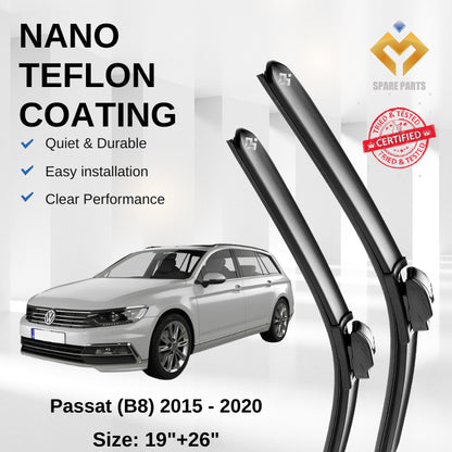 Volkswagen Passat B8 (2015-2020) Premium Japan Tech Car Wiper 19”+26” Type 04 Clip, Free Microfibre Cleaning Cloth