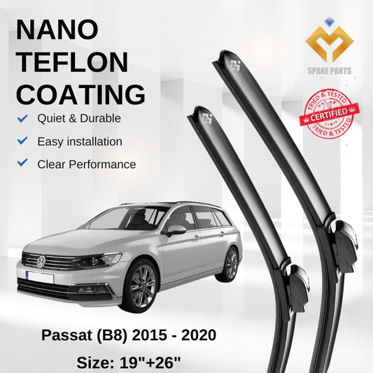 Volkswagen Passat B8 (2015-2020) Premium Japan Tech Car Wiper 19”+26” Type 04 Clip, Free Microfibre Cleaning Cloth
