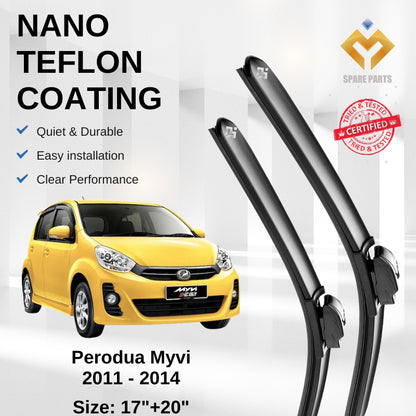 Perodua Myvi, Kenari Premium Quality Nano Car Wiper Accessories 17"+20" Universal Hook-Include Free Microfibre Cloth