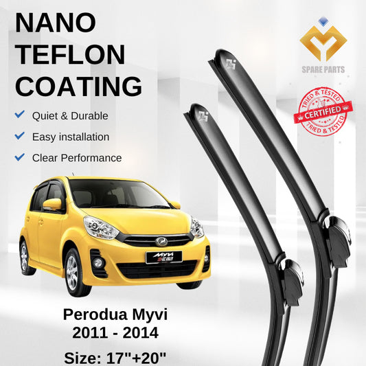Perodua Myvi, Kenari Premium Quality Nano Car Wiper Accessories 17"+20" Universal Hook-Include Free Microfibre Cloth