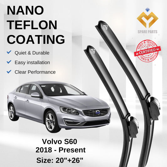Volvo S60 2010-2018 Premium Quality Japan Tech Car Wiper 1set 20"+26" Type 01 Clip-Includes Free Microfibre Cloth