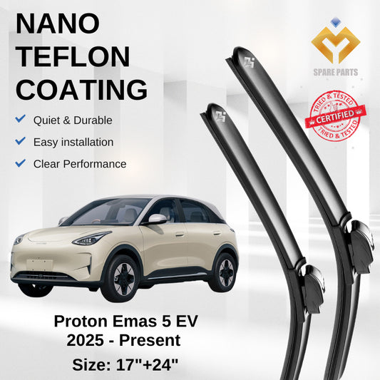 Proton Emas 5 2025 Premium Japan Tech Car Wiper Accessories 17”+24” Type 01/04 Clip- Includes Free Microfibre  Cloth!