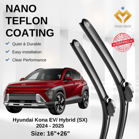 Hyundai Kona EV/Hybrid (SX) 2024 - 2025 Premium Japan Tech Car Wiper Accessories 16”+26” Type 02 Clip-Includes Free Gift
