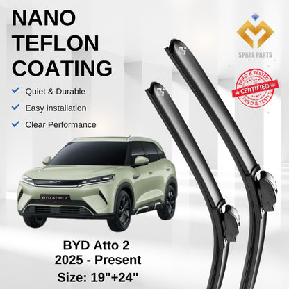 BYD Atto 2 Premium Japan Tech Car Wiper Blades 19”+24” | Streak-Free, Durable, Easy Install + Free Microfibre Cloth!